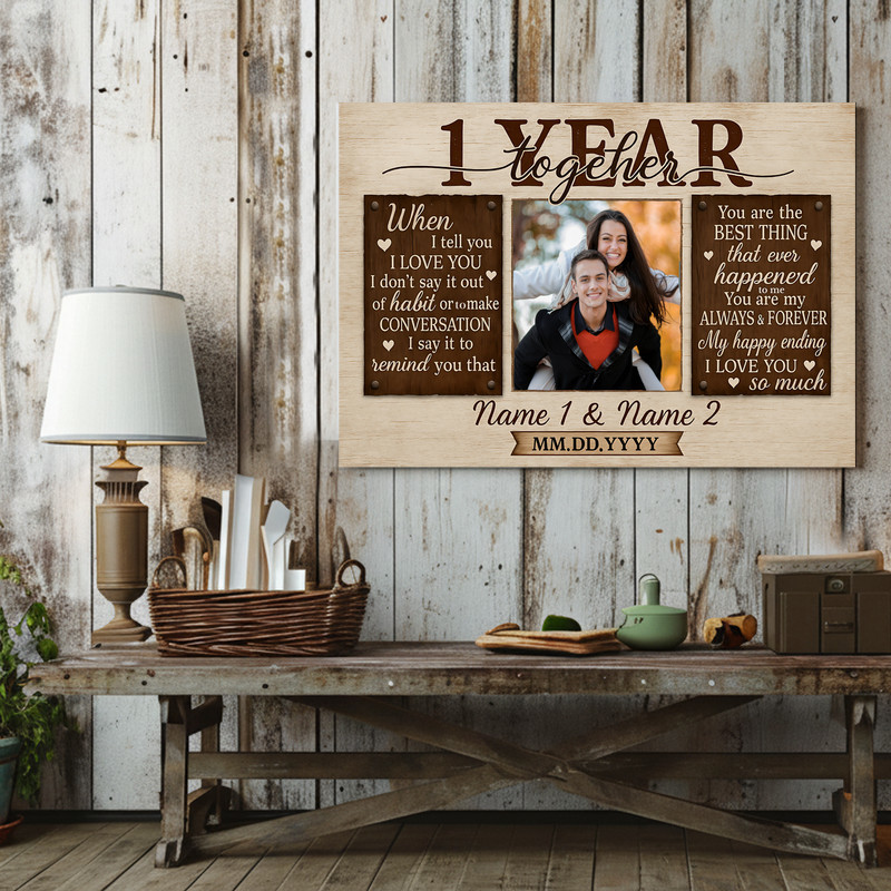 First Anniversary Photo Keepsake - Custom Couple Canvas Gift