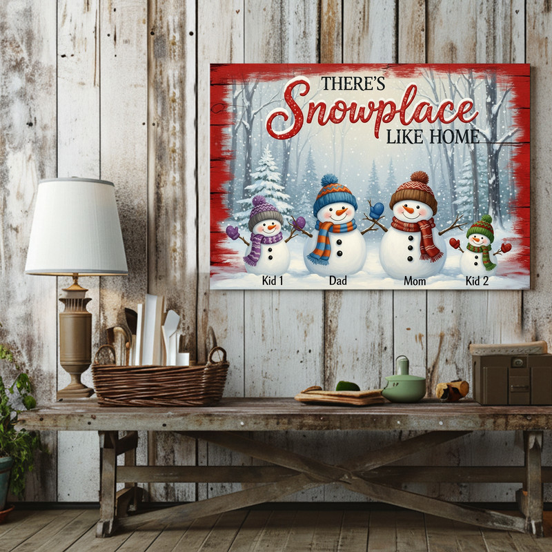 Snow Place Like Home canvas wall art brings whimsical winter home vibe to living room decor, seasonal accent with snowflakes