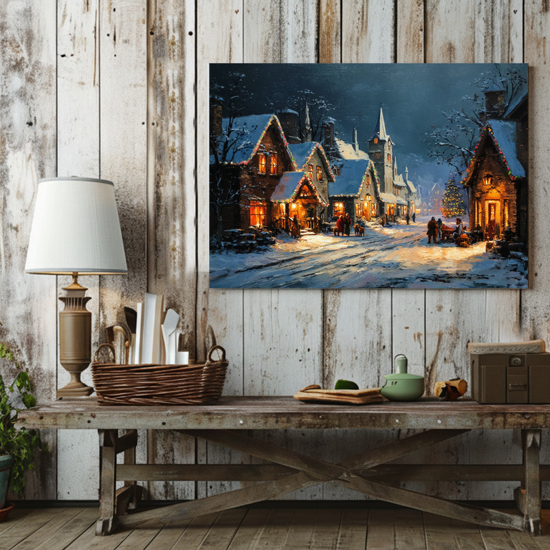 The Night Before Christmas canvas wall art with classic reds and greens, fireplace and tree focal for living room mantel The Night Before Christmas canvas wall art with classic reds and greens, fireplace and tree focal for living room mantel