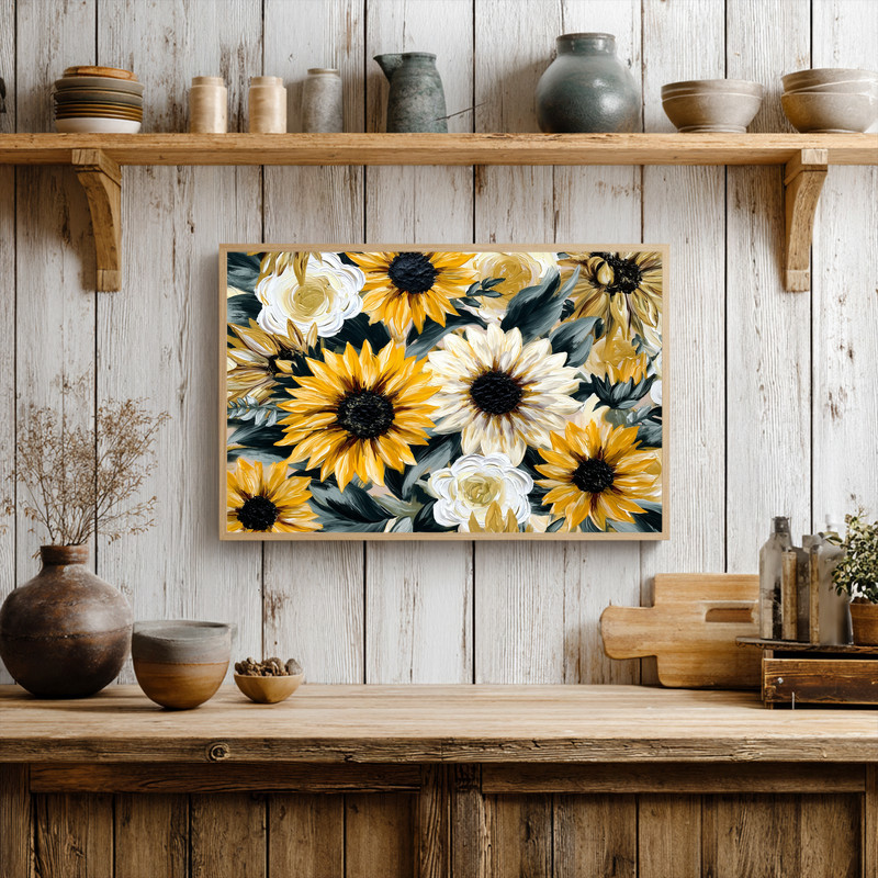Modern Farmhouse Sunflower Florals II Canvas Wall Art | Familywalldecor