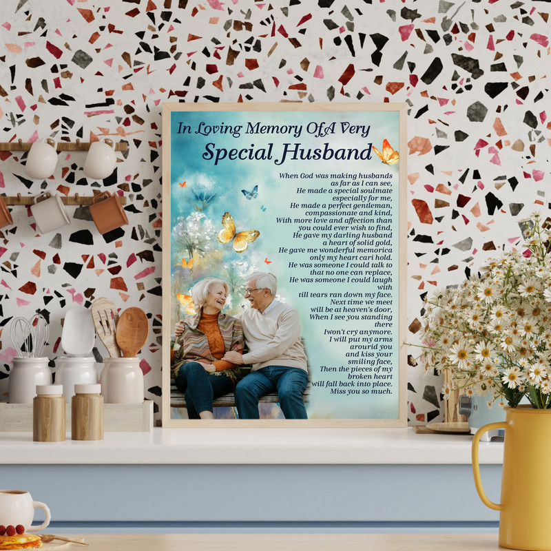 In loving memory canvas wall art portrait tribute to a very special husband, condolence gift decor for home remembrance
