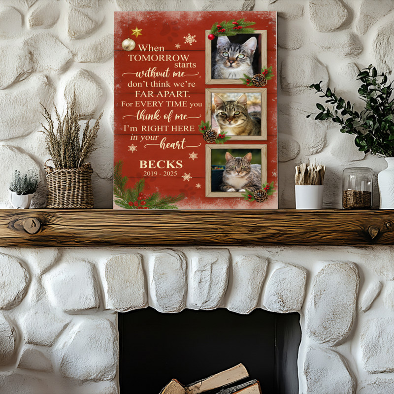 Cat loss memorial canvas wall art, custom pet photo with heartfelt poem, sympathy gift for grieving cat owner, portrait
