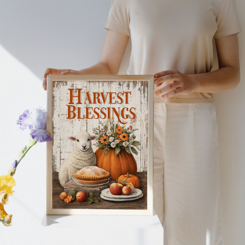 Harvest Blessings sheep canvas wall art in sepia tones, rustic farmhouse vibe, inviting fall decor for family living room Harvest Blessings sheep canvas wall art in sepia tones, rustic farmhouse vibe, inviting fall decor for family living room