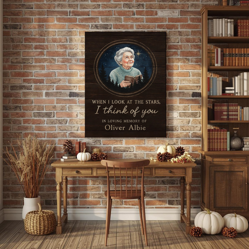 Personalized memorial canvas wall art for Mom with constellation sky chart and photo, name, location and dates, wall decor