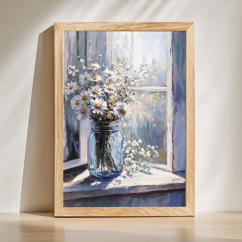 Bouquet of asters and baby's breath canvas wall art, delicate floral arrangement, decor for living room or bedroom | Familywalldecor