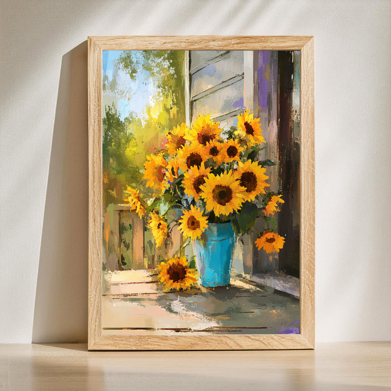 Sunflower bouquet canvas wall art with bright yellow blooms and green foliage, a cheerful accent for living room decor | Family Wall Decor