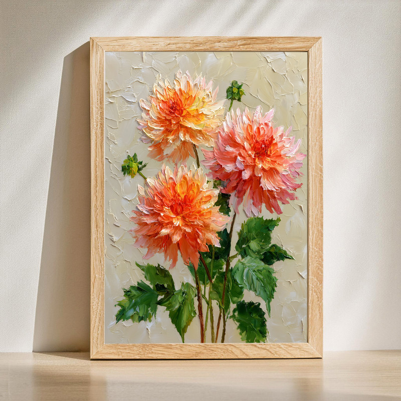 Dahlia beauty floral oil painting canvas wall art with textured brushstrokes, botanical decor for living room or bedroom | Family Wall Decor