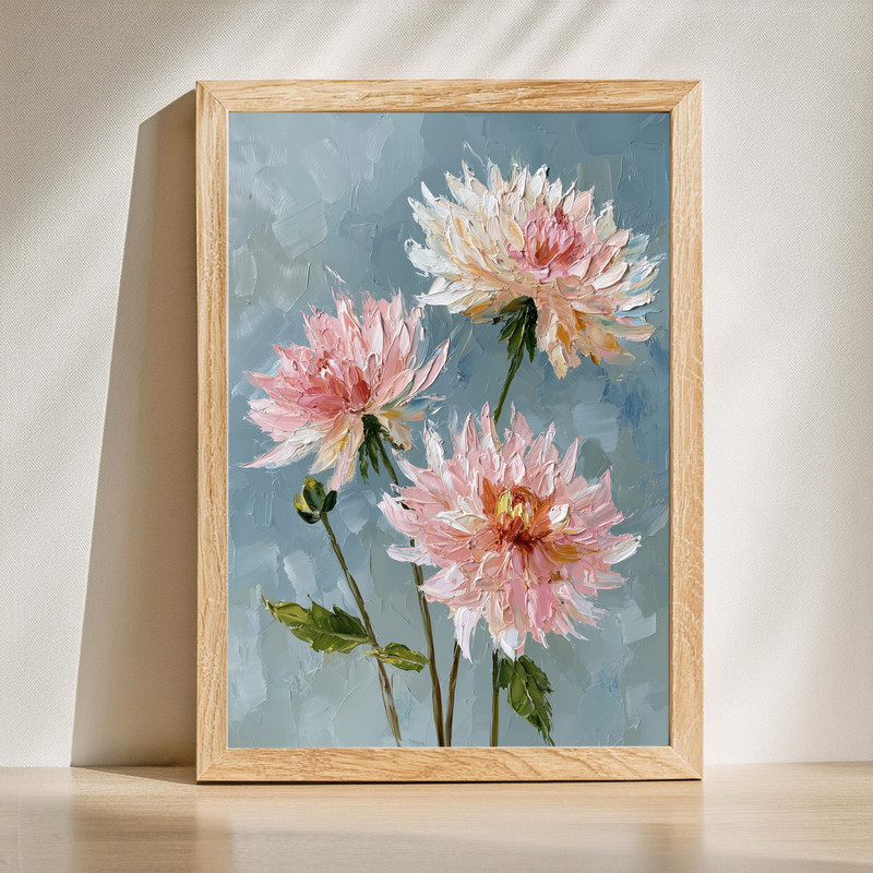 Dahlia bloom canvas wall art, dramatic close-up oil painting with textured petals and rich color for living room decor | Family Wall Decor