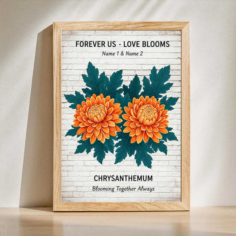 Couple illustration canvas wall art featuring modern chrysanthemum blooms in a minimalist style, ideal for bedroom wall decor | Familywalldecor