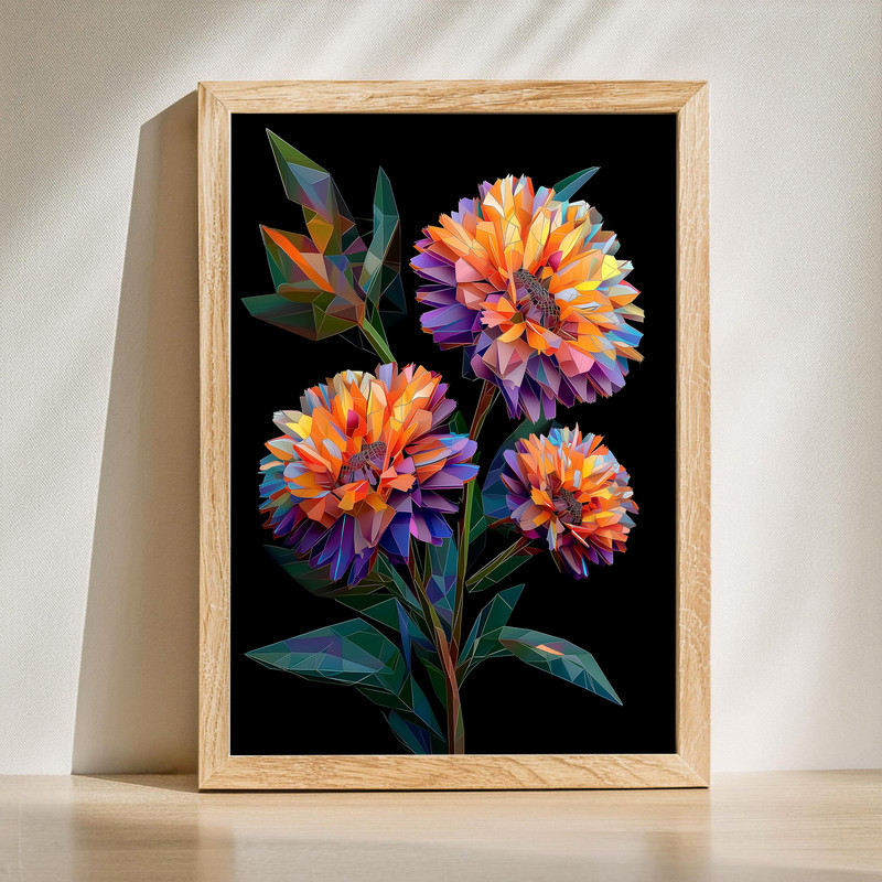 Geometric Asters Flowers Canvas Wall Art