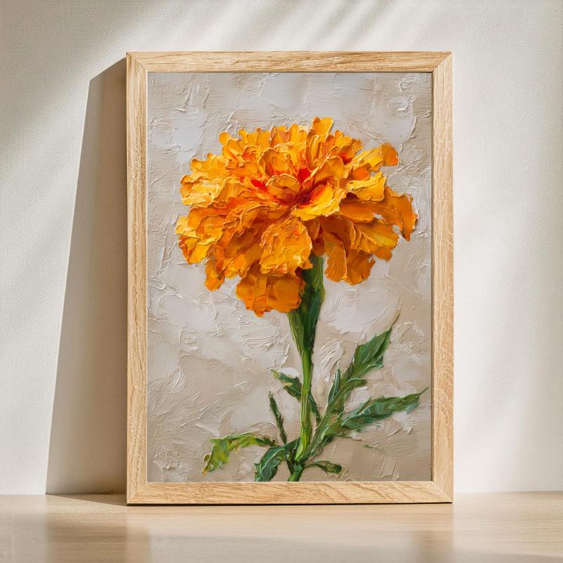 Marigold floral canvas wall art vintage oil painting, golden blooms and textured brushstrokes for warm living room decor | Family Wall Decor