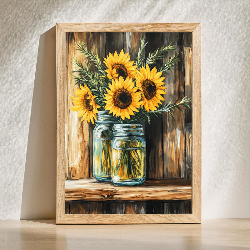 Rustic sunflower canvas wall art, close-up bloom on weathered wood backdrop, farmhouse style accent for kitchen wall decor. | Family Wall Decor