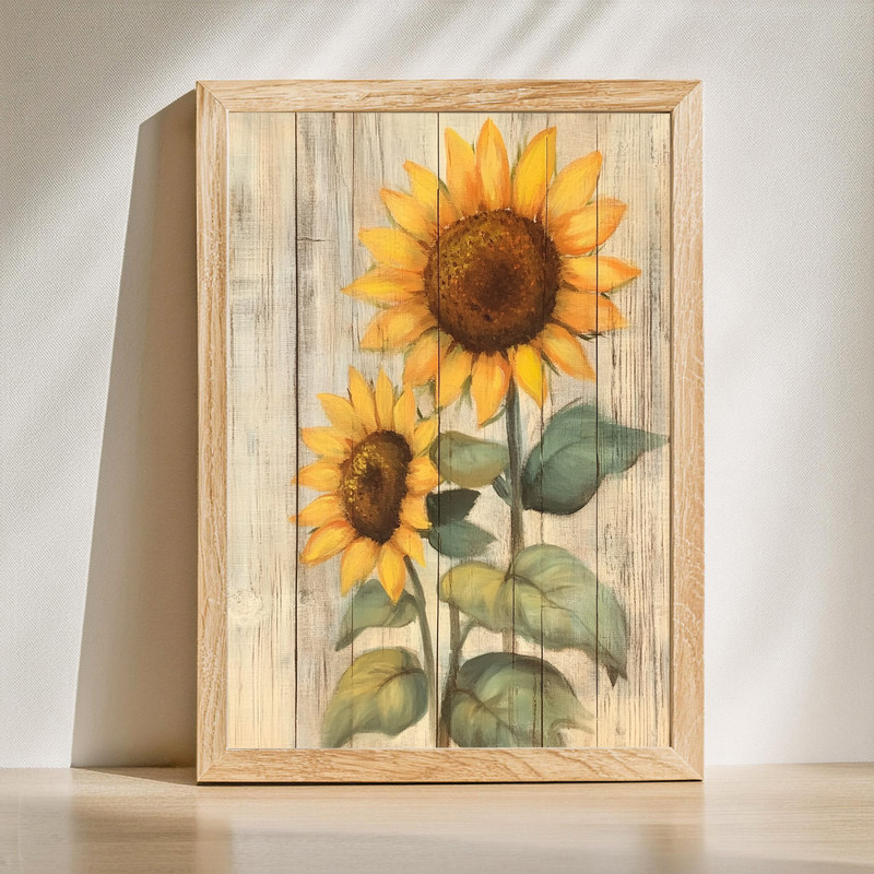 Summer sunflowers canvas wall art featuring vibrant golden blooms and lush green leaves, adding cheerful botanical charm | Family Wall Decor