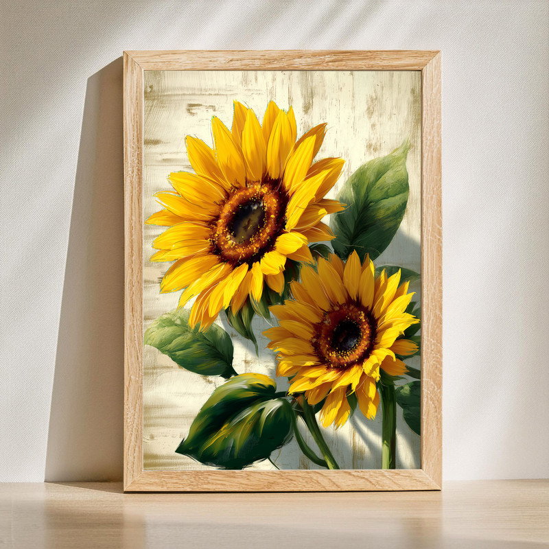 Sunflower summer canvas wall art, horizontal landscape of golden blooms under blue sky, farmhouse decor for living room | Family Wall Decor