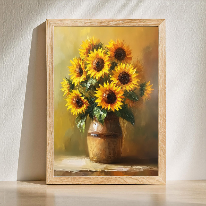 Sunflowers in a vase canvas wall art, portrait still life with golden blooms on a light background, gallery-wrapped canvas | Family Wall Decor