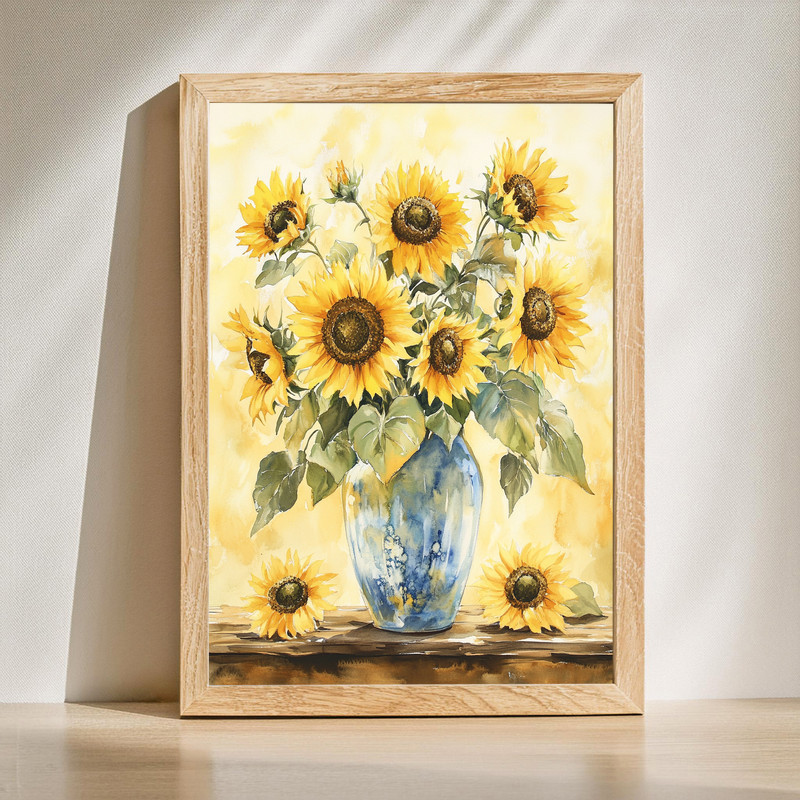 Vase of sunflowers canvas wall art with bright golden blooms and lush green leaves, warm farmhouse decor for living room | Family Wall Decor