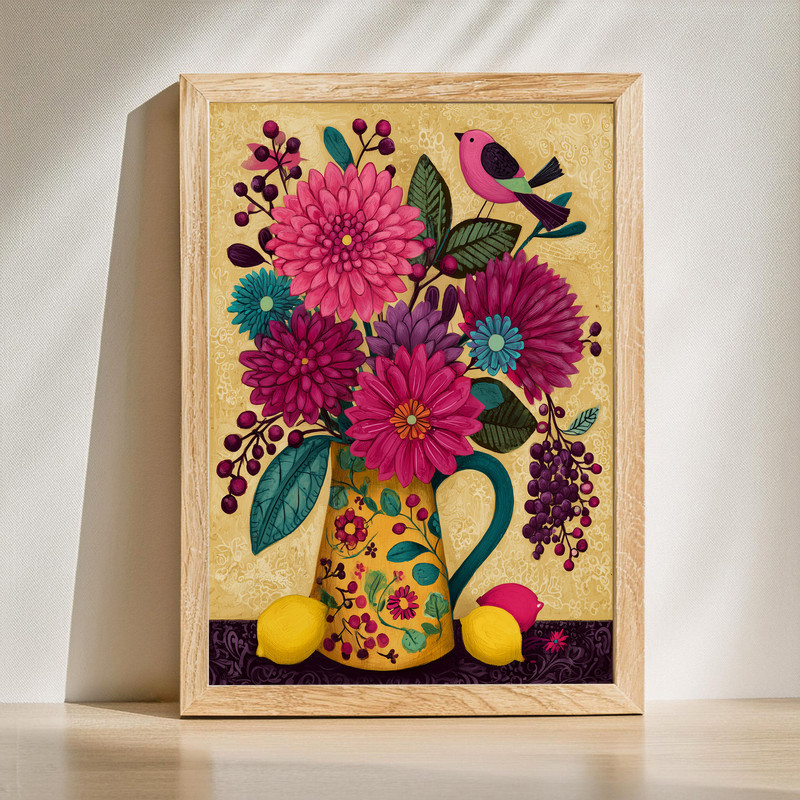 Whimsical Floral Still Life With Dahlia II Canvas Wall Art | Family Wall Decor