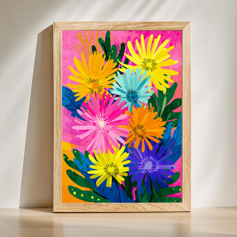 Wild Asters Bunch With Playful Pop Art Style Canvas Wall Art | Family Wall Decor