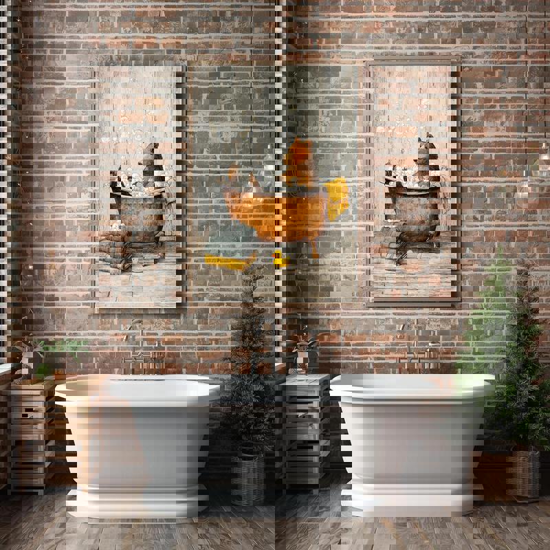 Bear in the tub canvas print, rustic autumn bathroom wall decor in watercolor style, square format, gift for cabin lovers