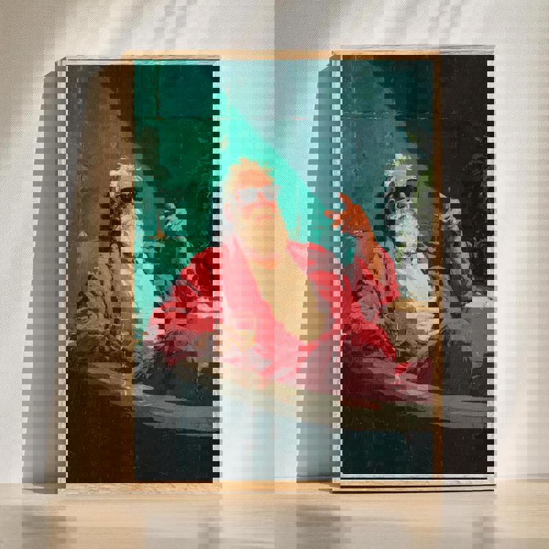 Cool Santa in the tub bathroom canvas wall art portrait in modern farmhouse style, neutral tones, for bath decor | Familywalldecor