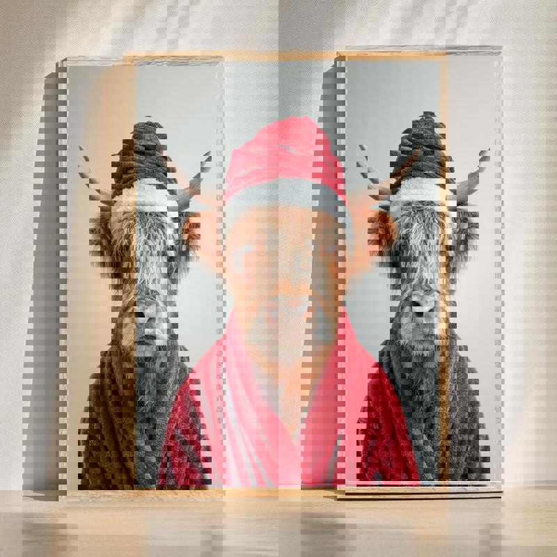 Fashionable Highland cow canvas for bathroom decor, neutral palette in modern farmhouse style, portrait wall art | Familywalldecor