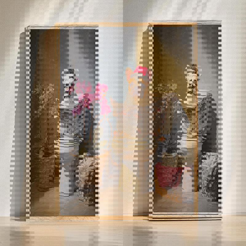 French Bulldog with Santa hat canvas, funny holiday bathroom wall art for dog lovers, festive Christmas decor for powder room | Familywalldecor