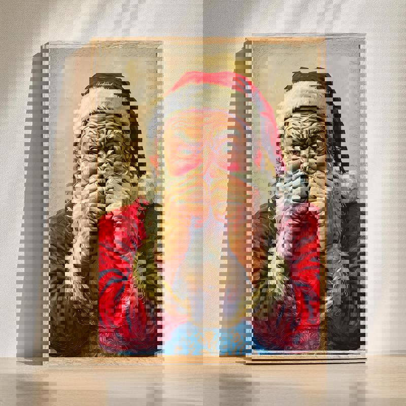 Funny Christmas Santa Claus bathroom decoration canvas with jolly Santa art, playful holiday decor ideal for guest baths | Familywalldecor