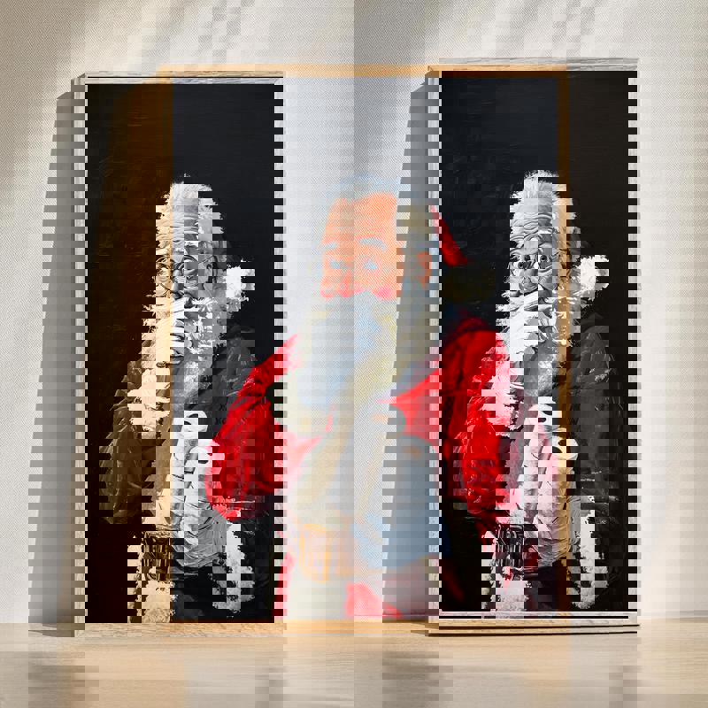 Funny Santa Claus canvas brings playful holiday humor to bathroom decor, a whimsical wall art accent for Christmas guests. | Familywalldecor