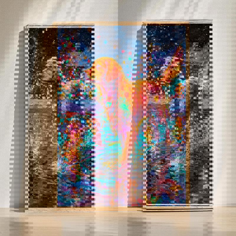 Christmas dog bathroom canvas wall art in oil brush style, playful pup shaking water, portrait design for holiday decor | Familywalldecor