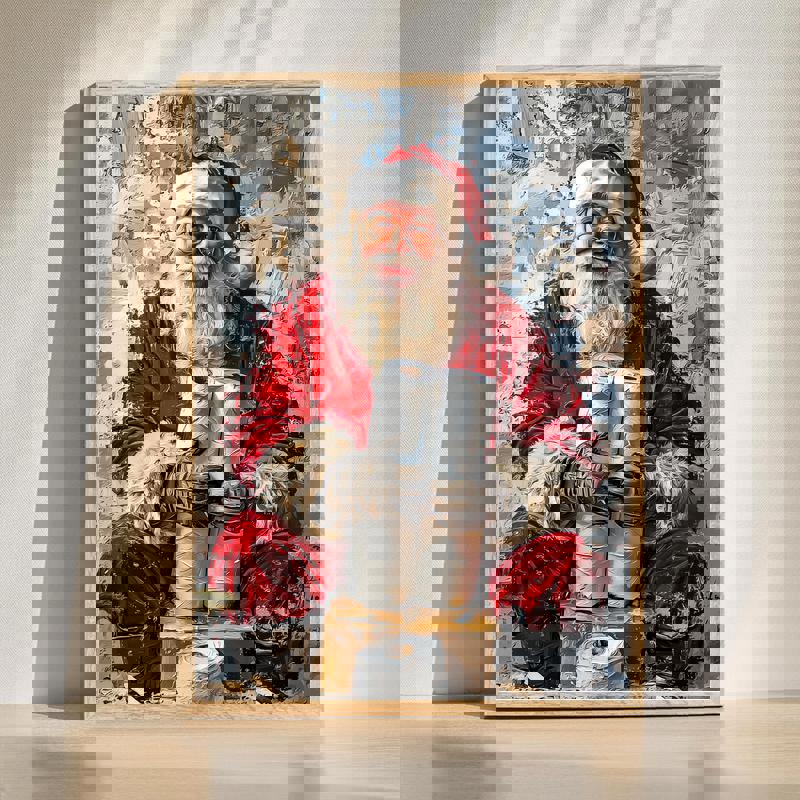 Santa Claus with paper towel canvas wall art, rustic farmhouse bathroom decor, portrait orientation, gallery-wrapped | Familywalldecor