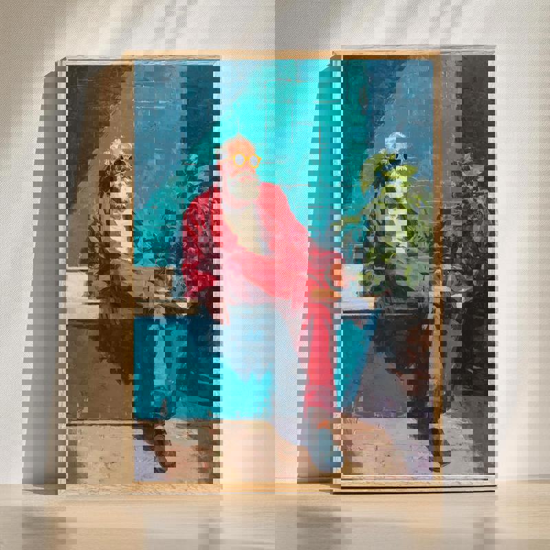 Santa with sunglasses bathroom canvas wall art portrait, playful Christmas accent for modern bathroom decor, vertical layout | Familywalldecor