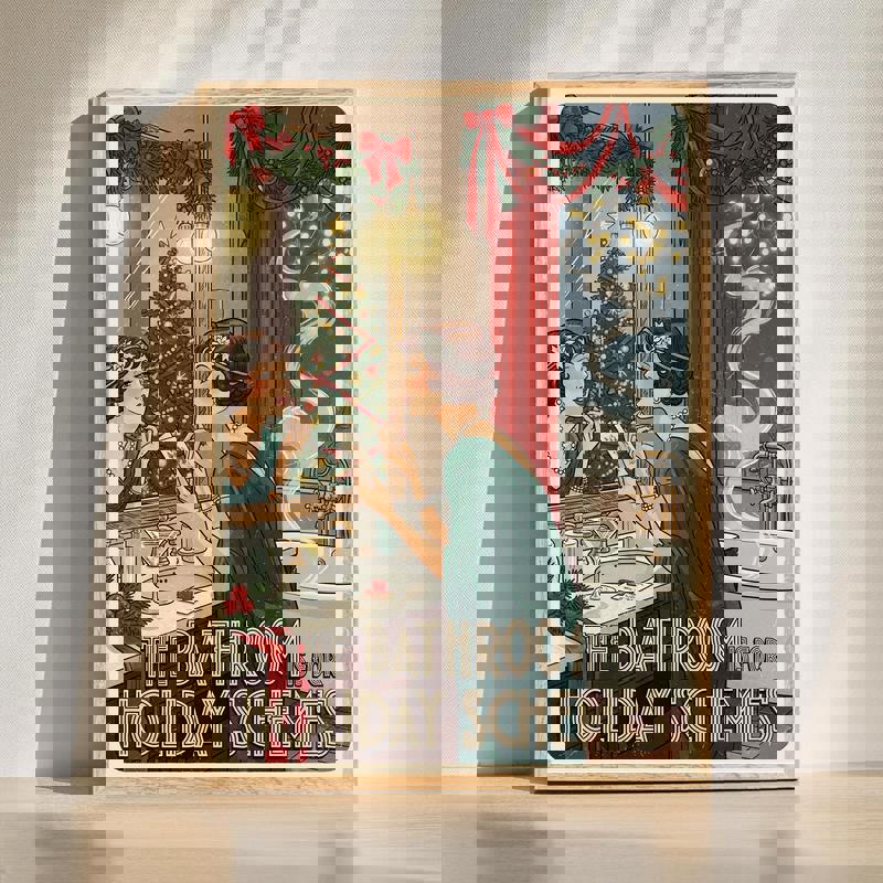 Festive bathroom decor canvas featuring the quote “The Bathroom Is For Holiday Schemes” in playful holiday typography | Familywalldecor