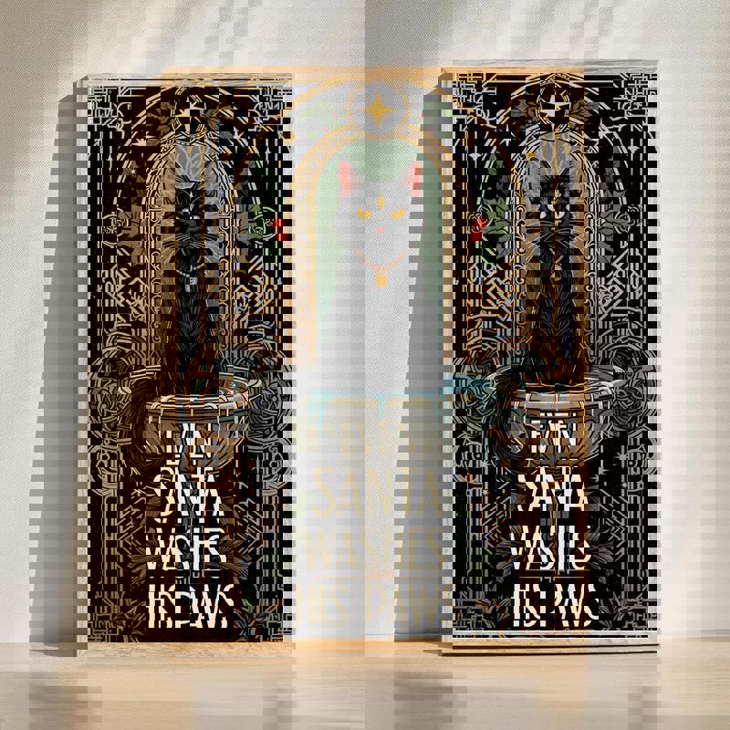 Holiday cat bathroom canvas wall art featuring 'Wash Your Paws' text, playful feline motif, and a festive touch for bath decor | Familywalldecor