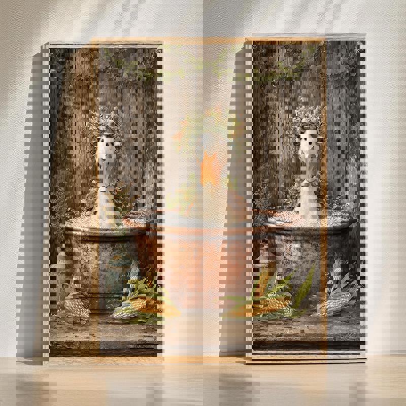 White duck in the tub farmhouse bathroom canvas wall art for rustic bath decor, neutral and calming wall aesthetic | Family Wall Decor