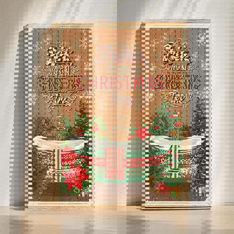 Christmas bathroom canvas with You're On Bath Christmas Time quote in red and green, festive wall art for holiday bathrooms | Familywalldecor