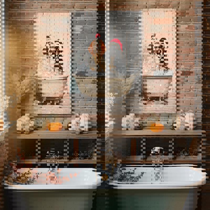 Christmas Blenheim Cavalier and Bloodhound bathtub canvas, cute holiday bathroom decor gift for dog lovers and pet owners