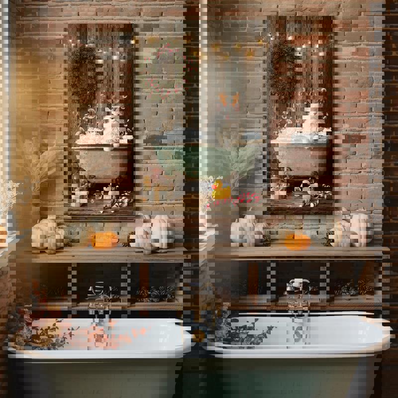 Christmas cat canvas bathroom art featuring a kitten in a tub with bubbly foam, funny holiday gift for cat lovers and friends Christmas cat canvas bathroom art featuring a kitten in a tub with bubbly foam, funny holiday gift for cat lovers and friends