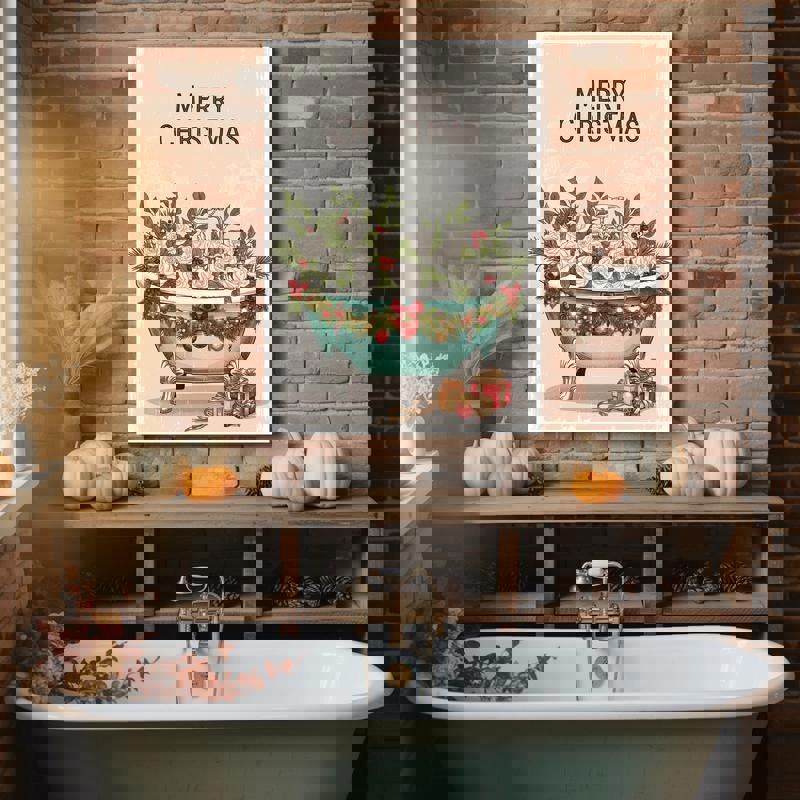 Merry Christmas canvas print, joyful seasonal wall art for bathroom, thoughtful holiday housewarming gift, horizontal
