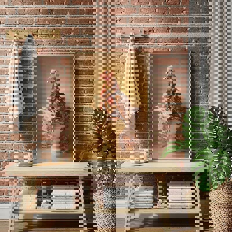 Turkey on toilet bathroom canvas with plaid scarf, adds country charm, rustic wall decor for farmhouse powder room.