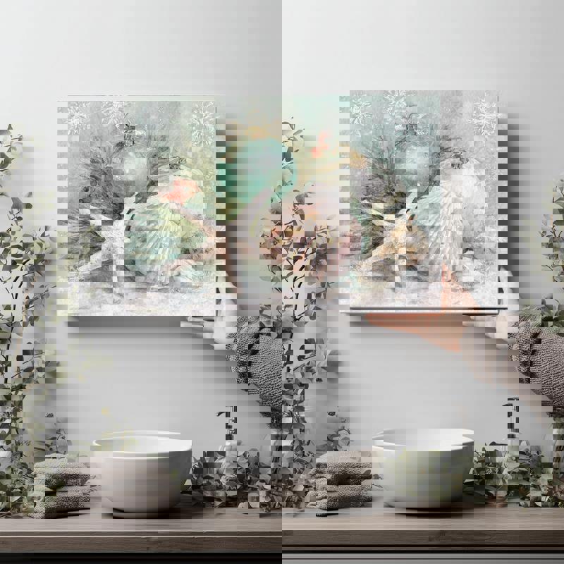 Coastal Christmas canvas wall art, watercolor seashell trio in turquoise and sand tones, festive coastal bathroom decor, horizontal