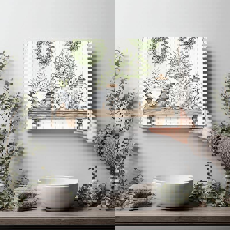 Rustic bathroom decoration canvas wall art, farmhouse-inspired with soothing tones to add serenity to modern bathroom decor