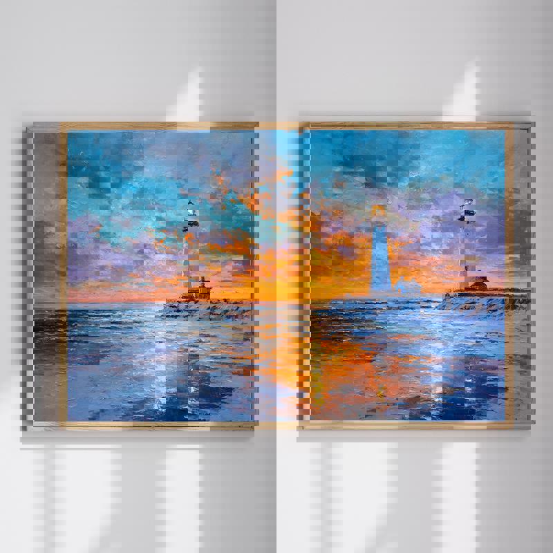 Calm autumn coastal canvas wall art featuring serene blue seascape tones, farmhouse bathroom decor for a soothing retreat | Familywalldecor