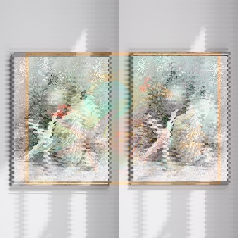 Coastal Christmas canvas wall art, watercolor sea shells and starfish in aqua tones, holiday bathroom decor, horizontal orientation | Familywalldecor