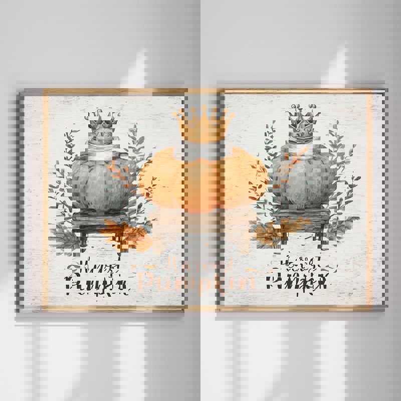 Harvest pumpkin with toilet paper canvas wall art, rustic farmhouse bathroom decor in warm autumn tones, landscape orientation | Familywalldecor