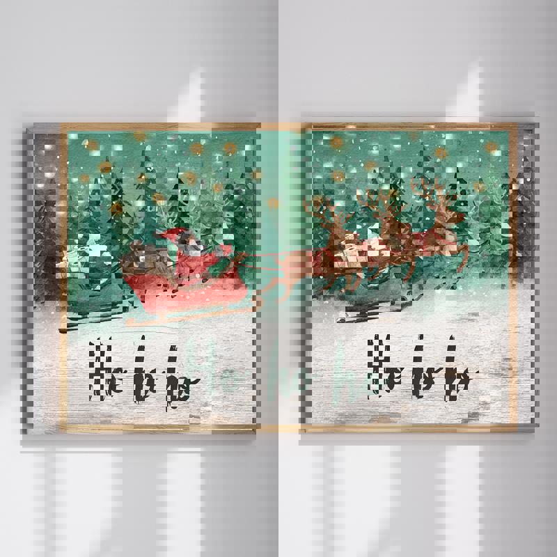 Santa carrying toilet paper canvas wall art, funny Christmas bathroom decor with Santa in red suit and cheeky holiday humor | Familywalldecor