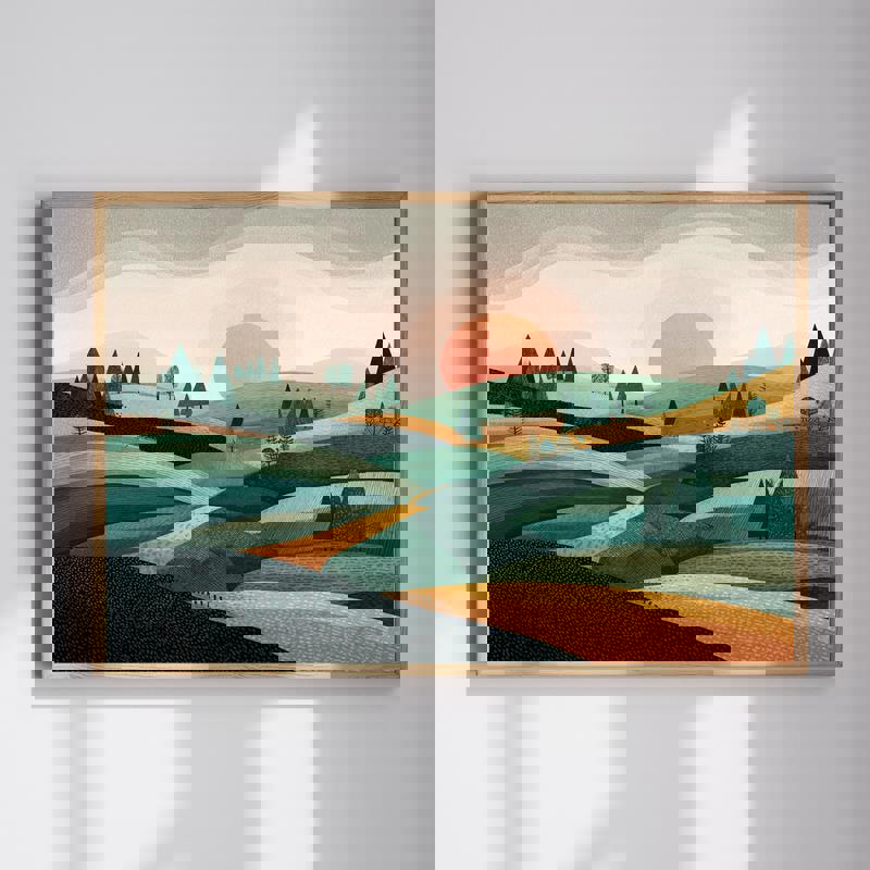 Tranquil Pastel River And Pine Forest – Textured Landscape Art For Bathroom Decor Canvas Wall Art | Family Wall Decor