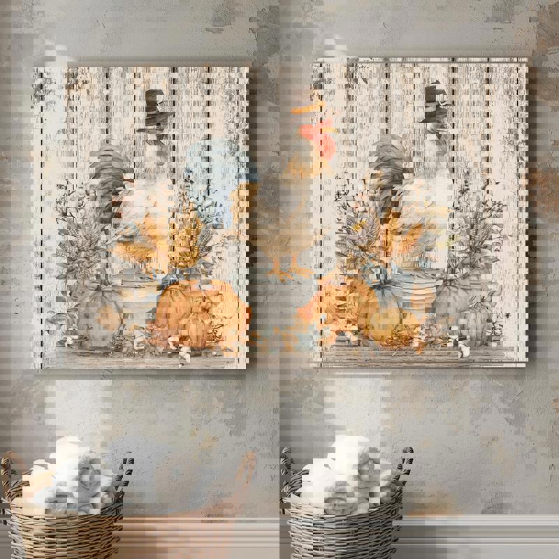 Chicken sitting on the toilet canvas wall art, rustic farmhouse style for fall bathroom wall decor with cozy country charm