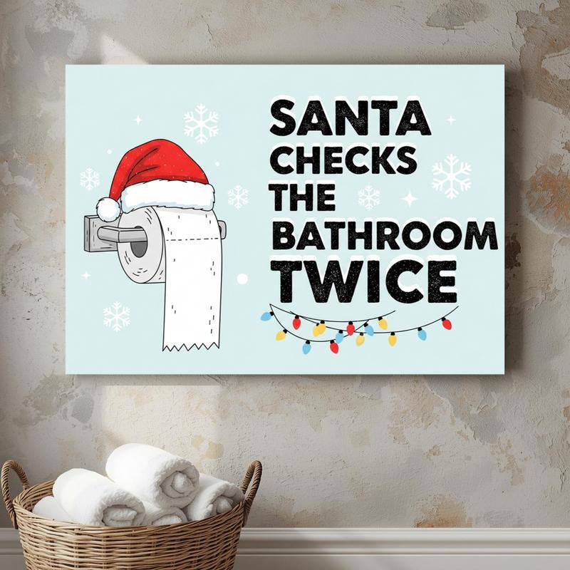 Christmas bathroom reminder canvas wall art, rustic farmhouse with wreath border and 'Replace the Roll' toilet paper sign