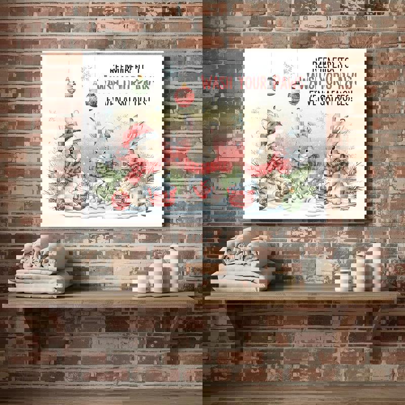 Christmas Bunny Bathtime canvas wall art, festive rabbit bathing scene, playful holiday bathroom decor for winter cheer Christmas Bunny Bathtime canvas wall art, festive rabbit bathing scene, playful holiday bathroom decor for winter cheer