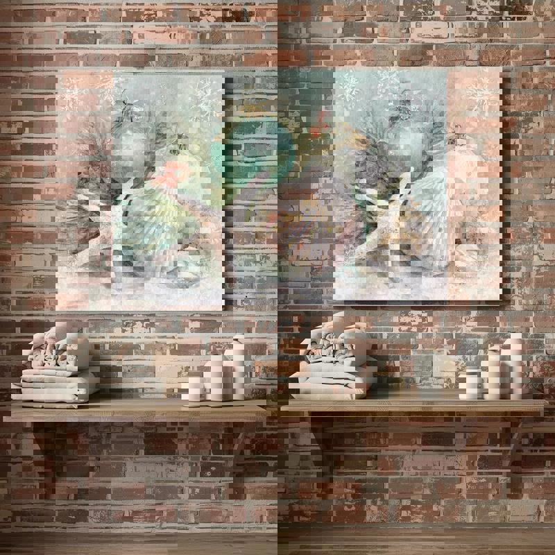 Coastal Christmas canvas wall art for bathroom, turquoise seashells and sand dollars on white, minimalist style, square format